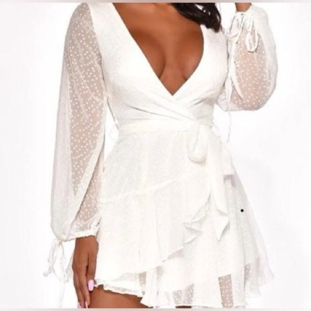 Saints + Secrets Wrap Dress with Sheer Sleeves - Picture 12 of 12